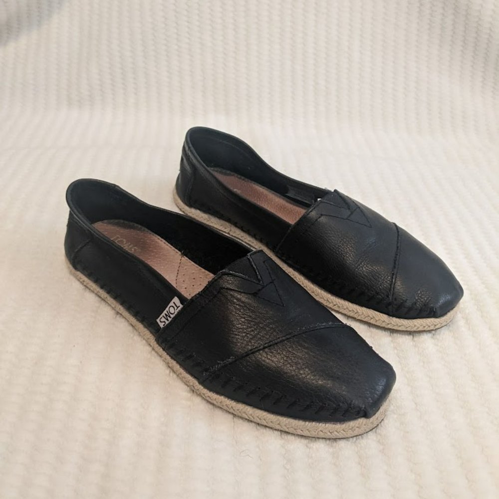 Black Leather Toms - Size 6.5